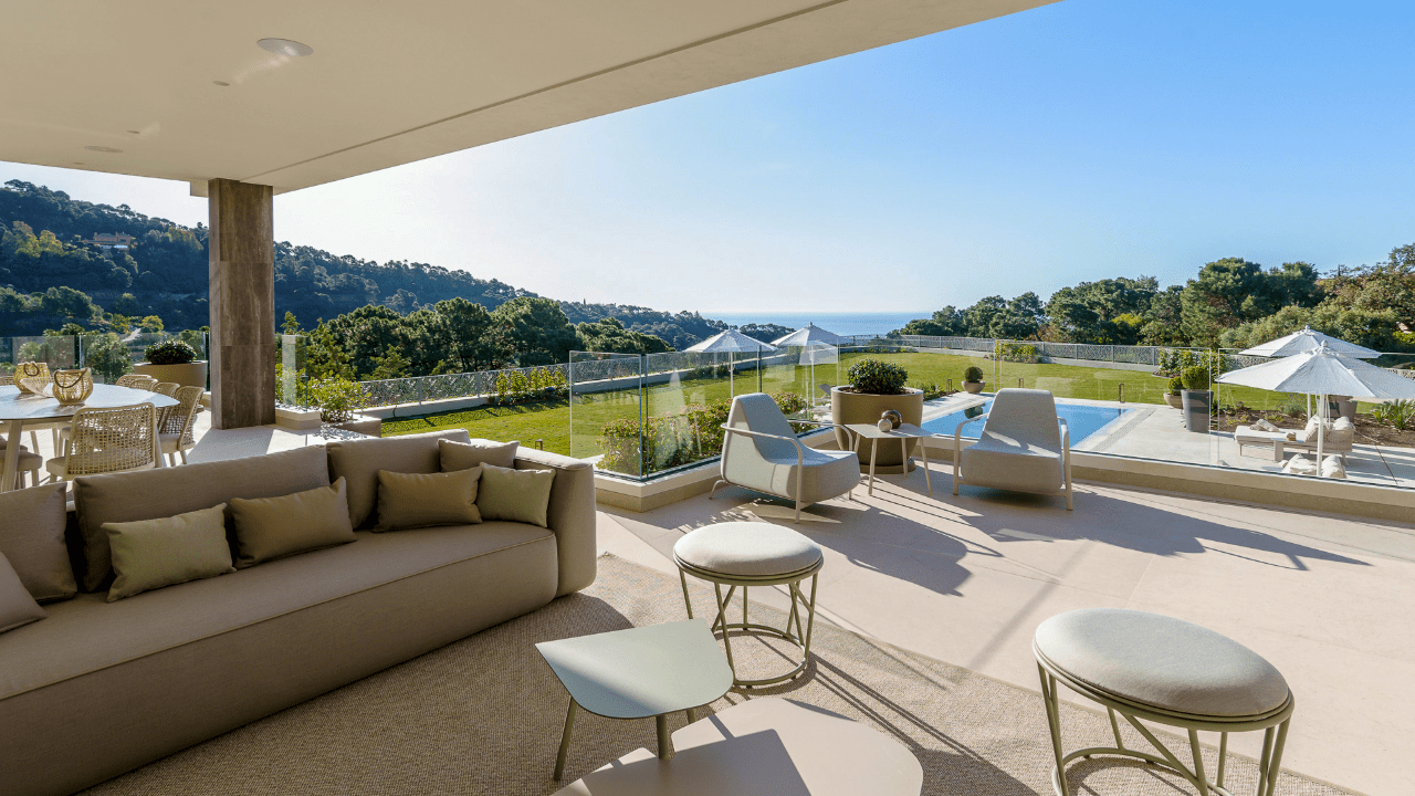 Elegant terrace with scenic views of a luxury residential area in Marbella