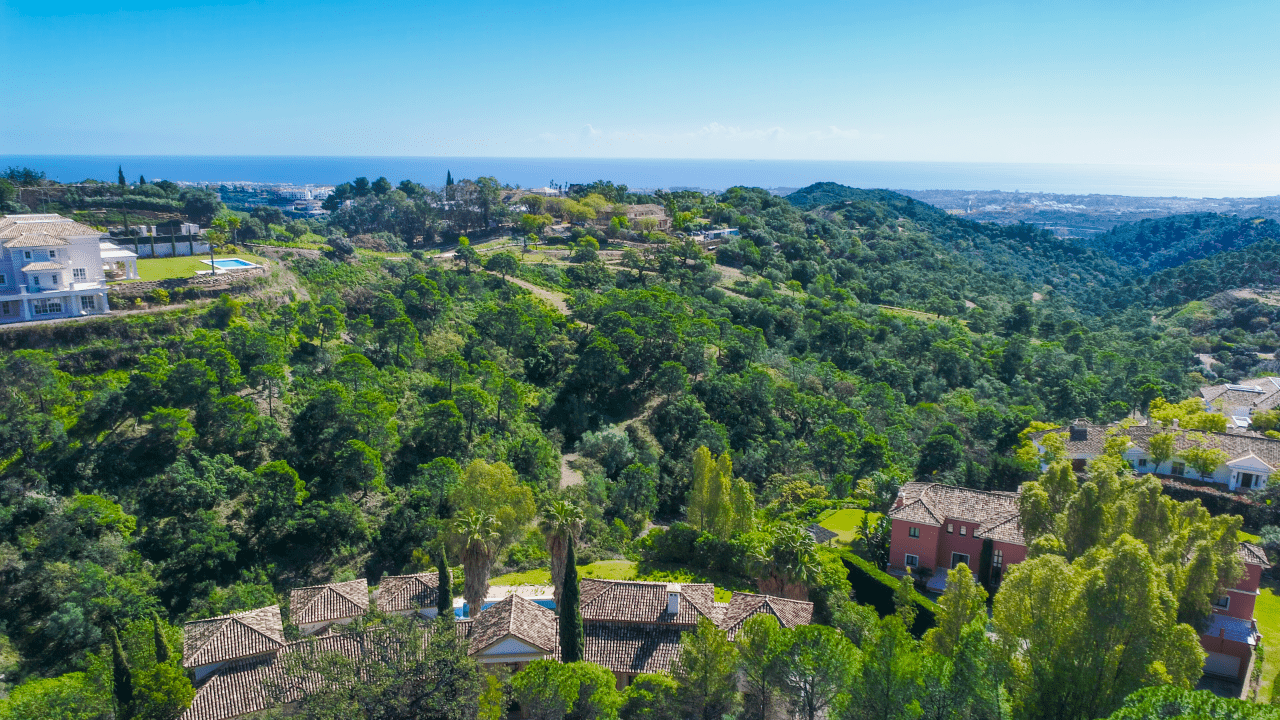 Stunning aerial view of luxury villas surrounded by lush greenery in La Zagaleta, highlighting the exclusivity and high-value properties in the area