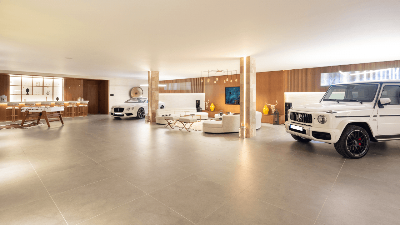 3 or more car garage villas for sale in Marbella showcasing expansive luxury spaces for premium vehicles