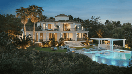 Mediterranean villa in La Zagaleta with illuminated outdoor spaces and a private infinity pool