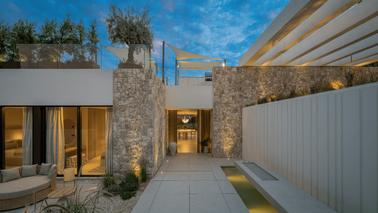 Luxury villa for sale in Nueva Andalucia with modern design and natural stone accents