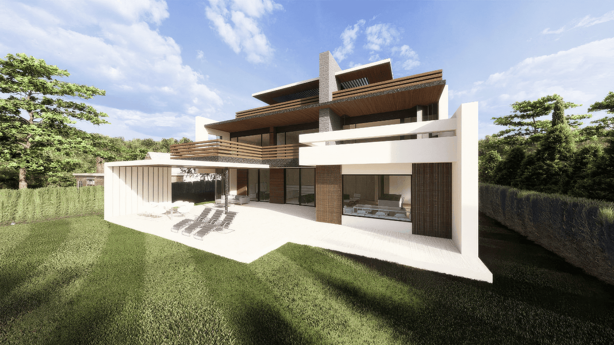 Gated community villa for sale in Marbella Club Golf Resort with modern architecture and garden views