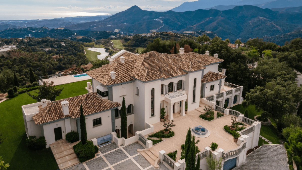 Elegant Mediterranean-style villa in La Zagaleta, built in 2011, featuring breathtaking sea views, a spacious 8-car garage, and surrounded by lush greenery and scenic landscapes