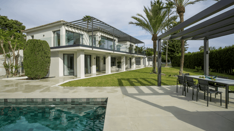 Ready luxury villa for sale in Golden Mile Marbella with modern design and pool