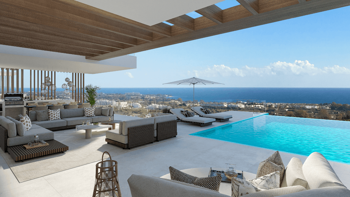 Sea views villa for sale in New Golden Mile with stunning outdoor areas and infinity pool