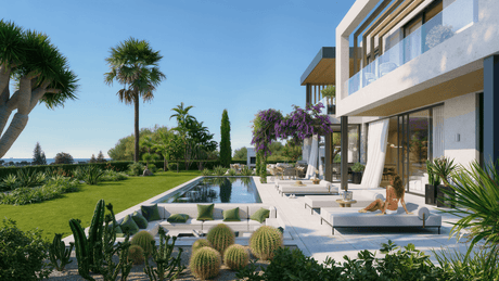 Luxury villa for sale in New Golden Mile Estepona with modern design, pool, and sea views